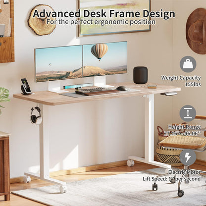 55'' Electric Height Adjustable Standing Desk,Sit Stand up Desk,Ergonomic Sit-Stand Desk for Home Office,Maple Top