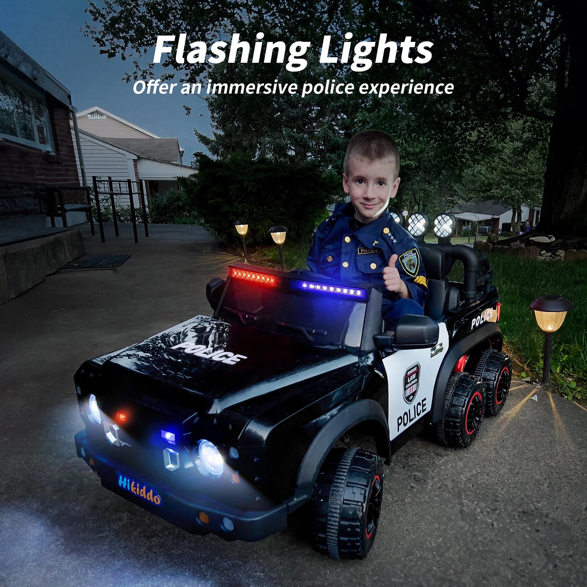 24V Kids Electric Police Car, 4WD 2 Seater Powered Ride on Toy Truck with Remote, Megaphone