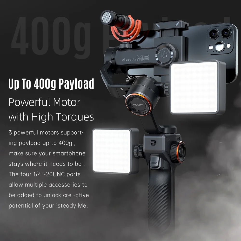 M6 Kit 3- Smartphone Gimbal Stabilizer -Shake Phone Vlog Gimbal Rotatable OLED Large Screen with AI Vision Sensor & Fill Light Module Tripod Storage Case 400G Payload Rep