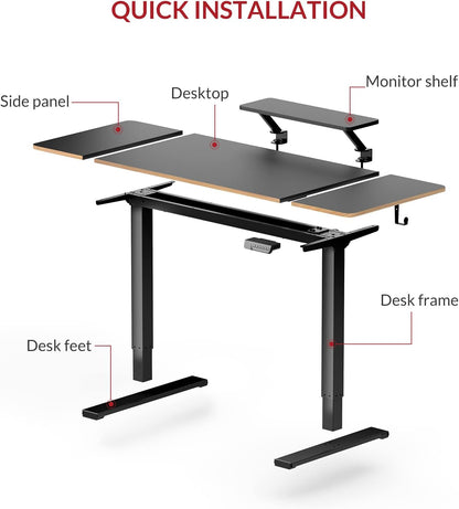 Height Adjustable Desk 55 Inch, Electric Standing Desk/W USB Charging Ports, Black Sit Stand Desk for Home Office with Monitor Shelf (55 X 24 Inches)