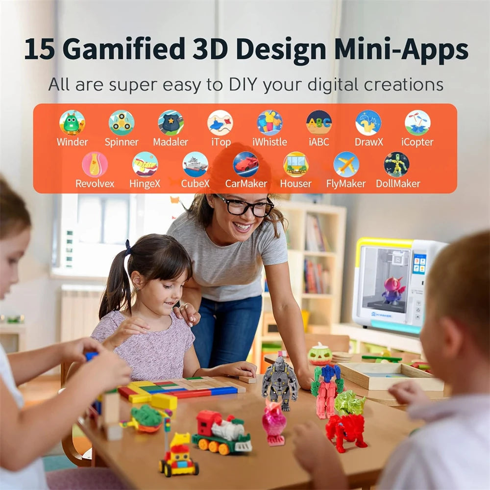 AOSEED X-MAKER Children'S 3D Printer High Precision 0.1/0.05Mm Ultra Silent <50Db Wireless Smart One-Press Printing Wifi USB Safe Enclosed Design