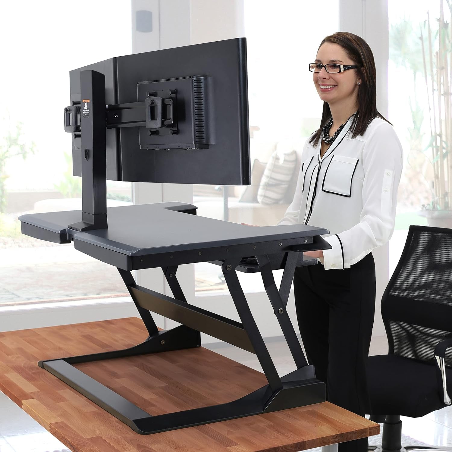 – Workfit-T Standing Desk Converter, Dual Monitor Sit Stand Desk Riser for Tabletops – 35 Inch Width, Black