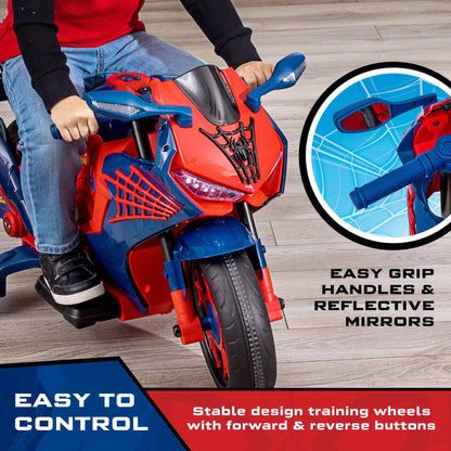 6V Spiderman Motorcycle, Battery Ride on Toy, for Kids, Ages 3+
