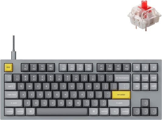 Q3 QMK/VIA Wired Custom Mechanical Keyboard, Full Aluminum Tenkeyless Layout 87 Keys, Programmable Macro with Hot-Swappable Gateron G Pro Red Switch, Compatible with Mac Windows Linux (Grey)