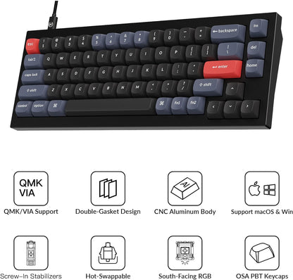 Q2 Wired Custom Mechanical Keyboard, QMK/VIA Programmable Macro, Full Aluminum, Hot-Swappable Gateron G Pro Blue Switch, 65% Layout Double Gasket Compatible with Mac and Windows - Black