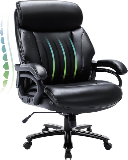 Big and Tall Office Chair 400Lbs-Heavy Duty Executive Desk Chair with Extra Wide Seat, High Back Ergonomic Leather Computer Chair with Tilt Rock&Tension, Padded Armrests-Black