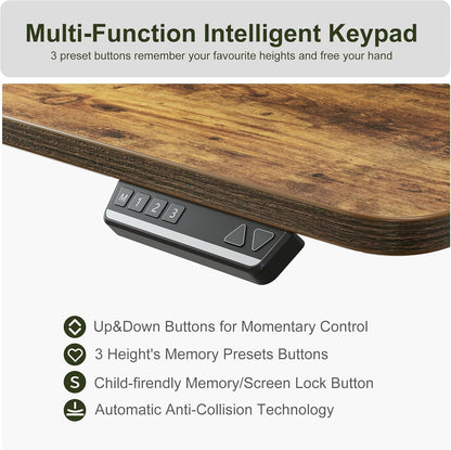 Triple Motor 63" L-Shape Standing Desk with 3 Drawers, Height Adjustable Electric Standing Game Table, Corner Standing Table, Home Office Standing Table, Rustic Brown Top