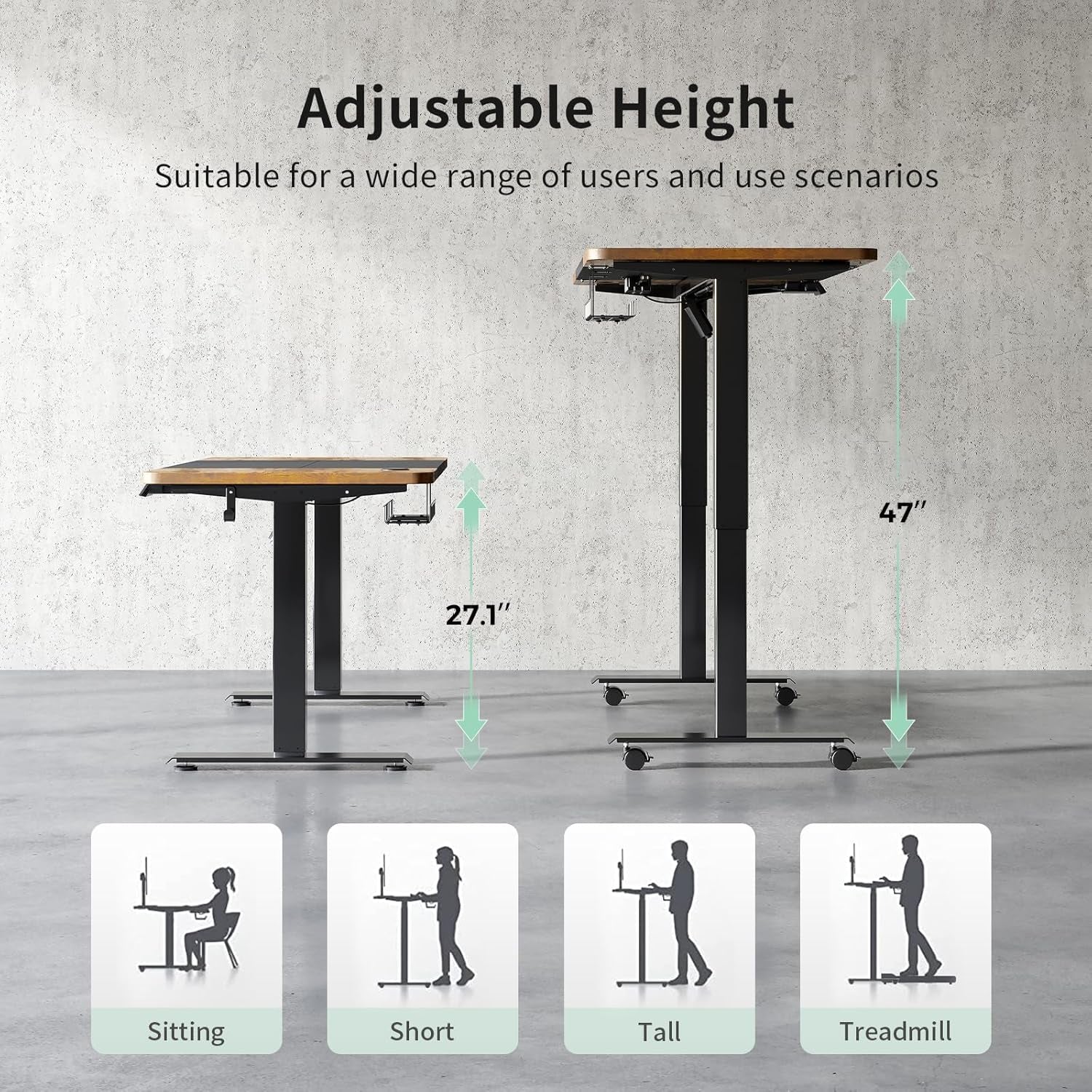 Standing Desk, Adjustable Height Electric Stand up Desk with Drawers, Storage Bag, Cable Management Tray, Ergonomic Computer Desk for Home Office, 55 X 28 Inches, Rustic Brown+Black Top