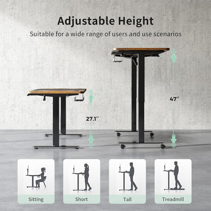 Standing Desk, Adjustable Height Electric Stand up Desk with Drawers, Storage Bag, Cable Management Tray, Ergonomic Computer Desk for Home Office, 55 X 28 Inches, Rustic Brown+Black Top