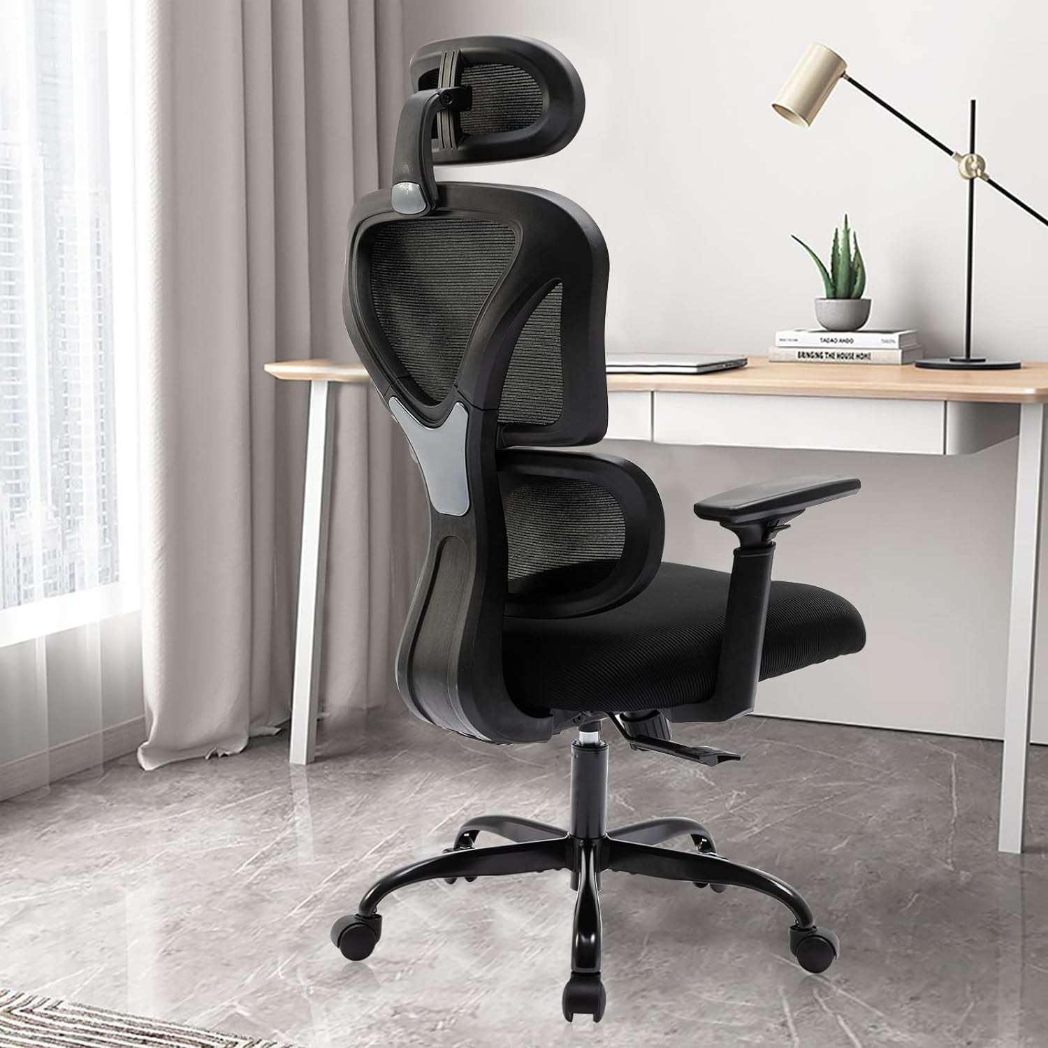 Ergonomic Office Chair,  Home Desk Chair, Comfy Breathable Mesh Task Chair, High Back Thick Cushion Computer Chair with Headrest and 3D Armrests, Adjustable Height Home Gaming Chair