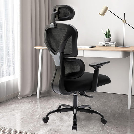 Ergonomic Office Chair,  Home Desk Chair, Comfy Breathable Mesh Task Chair, High Back Thick Cushion Computer Chair with Headrest and 3D Armrests, Adjustable Height Home Gaming Chair