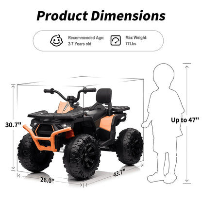 24V Ride on Toys, Kids ATV 4-Wheeler for Big Kids with 2 Seater, 400W Motor, Bluetooth - Orange