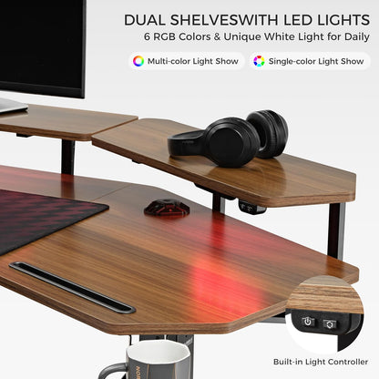 Standing Desk Electric Adjustable Height Desk, Computer Desk W Keyboard Tray 72" Gaming Desk Music Studio Desk Sit Stand up Desk LED Monitor Stand,Dual Motor,Slot Design,Walnut