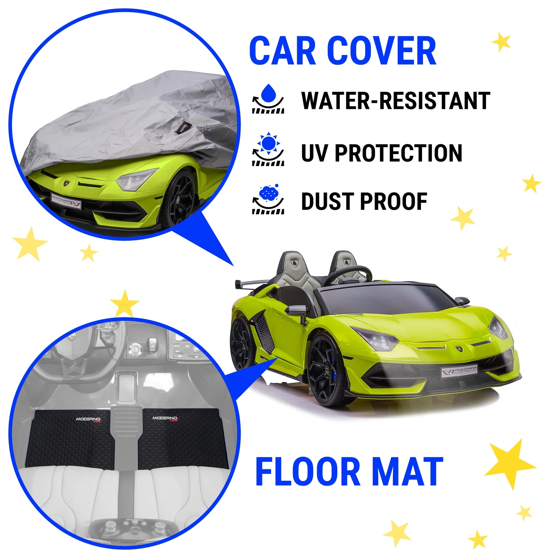 Luxury Ride on Toys Lamborghini Aventador W/ Swappable Battery 24V - Electric Car for Kids with 3 Speeds, Leather Seat, Remote, MP3 Music by Bluetooth, FM Radio, Rubber Tires (Green)