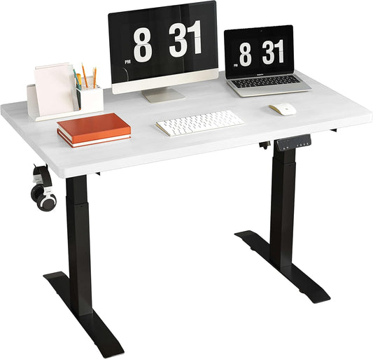 Electric Standing Desk Adjustable Height Desk, 40 X 24 Inches Stand up Desk, Ergonomic Design Home Office Desk, Sit Stand Desk with Splice Board/Black Frame/White Top
