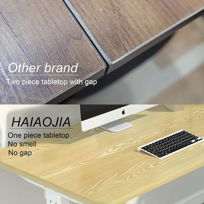 Height Adjustable Electric Standing Desk - 47 X 24 Inch Whole Piece Top Sit Stand Desk Computer Desk - Stand up Desk for Home Office (White Frame + Wood Grain Top)