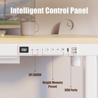 Electric Standing Desk with Drawers, Height Adjustable Sit Stand Desk with Drawer, Home Office Desk Storage & USB Ports, 45 X 23 Inch Maple Desktop/White Frame