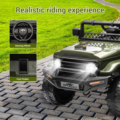 12V Kids Ride on Jeep, 12V 7AH Battery Powered Rechargeable Ride on Truck Car Electric Off-Road Tires Vehicle Jeep Toy, 2-Way Control with Control Remote, 2-Seater, MP3, LED Lights, Green