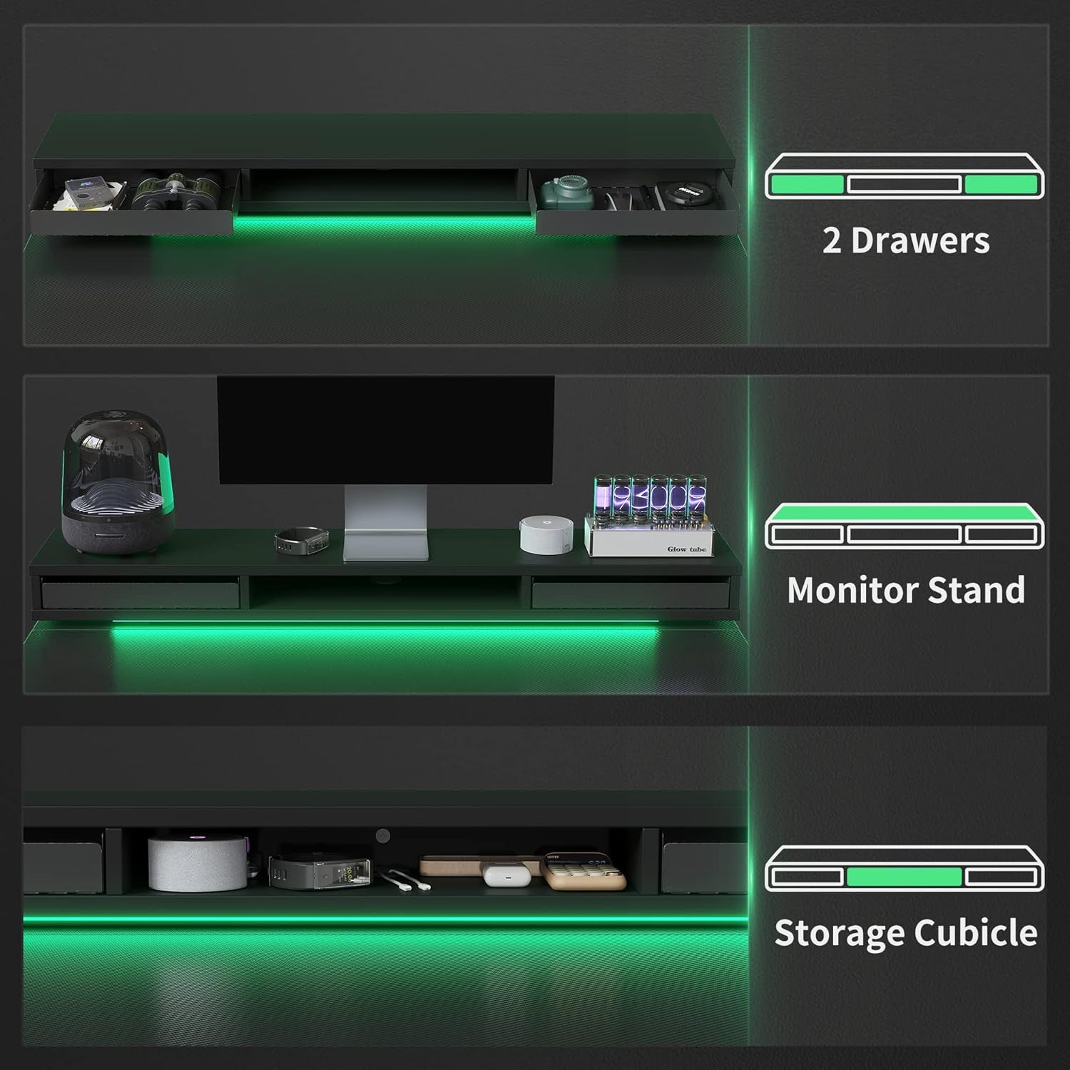 48 X 24 Inch Height Adjustable Electric Standing Desk with Double Drawers, Stand up Desk with LED Strips, Sit Stand Desk with Monitor Stand, Blcak