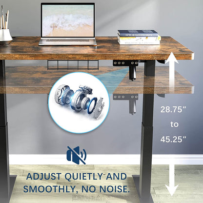Dual Motor Standing Desk Height Adjustable Desk, 55 X 24 Inches Stand up Desk, Home Office Desk Sit Stand Desk with Splice Board, Black Frame/Rust Brown Top