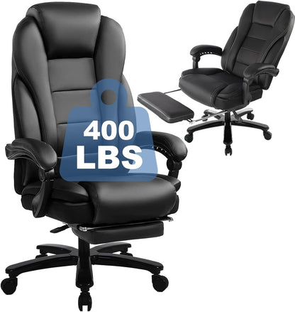 Big and Tall High Back 400LBS Reclining Office Chair with Footrest - Executive Computer Chair Home Office Desk Chair Heavy Duty Metal Base, Ergonomic Support Function Black