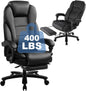 Big and Tall High Back 400LBS Reclining Office Chair with Footrest - Executive Computer Chair Home Office Desk Chair Heavy Duty Metal Base, Ergonomic Support Function Black
