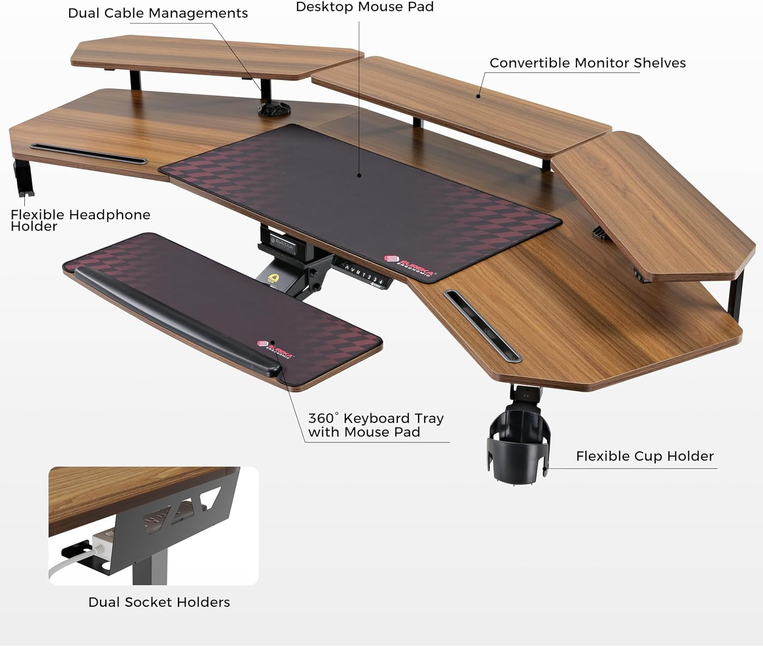 Standing Desk Electric Adjustable Height Desk, Computer Desk W Keyboard Tray 72" Gaming Desk Music Studio Desk Sit Stand up Desk LED Monitor Stand,Dual Motor,Slot Design,Walnut