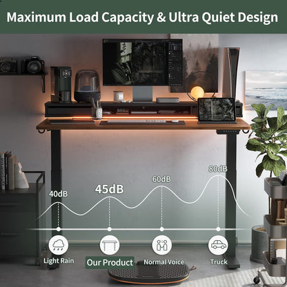 48 X 24 Inch Height Adjustable Electric Standing Desk with Double Drawers, Stand up Desk with LED Strips, Sit Stand Desk with Monitor Stand, Black Walnut