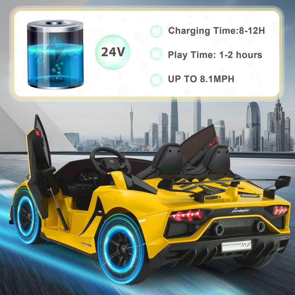 24-Volt Licensed Lamborghini 2 Seater Kids Ride on Car with Remote Control Electric Kids Drift Sport Car in Yellow