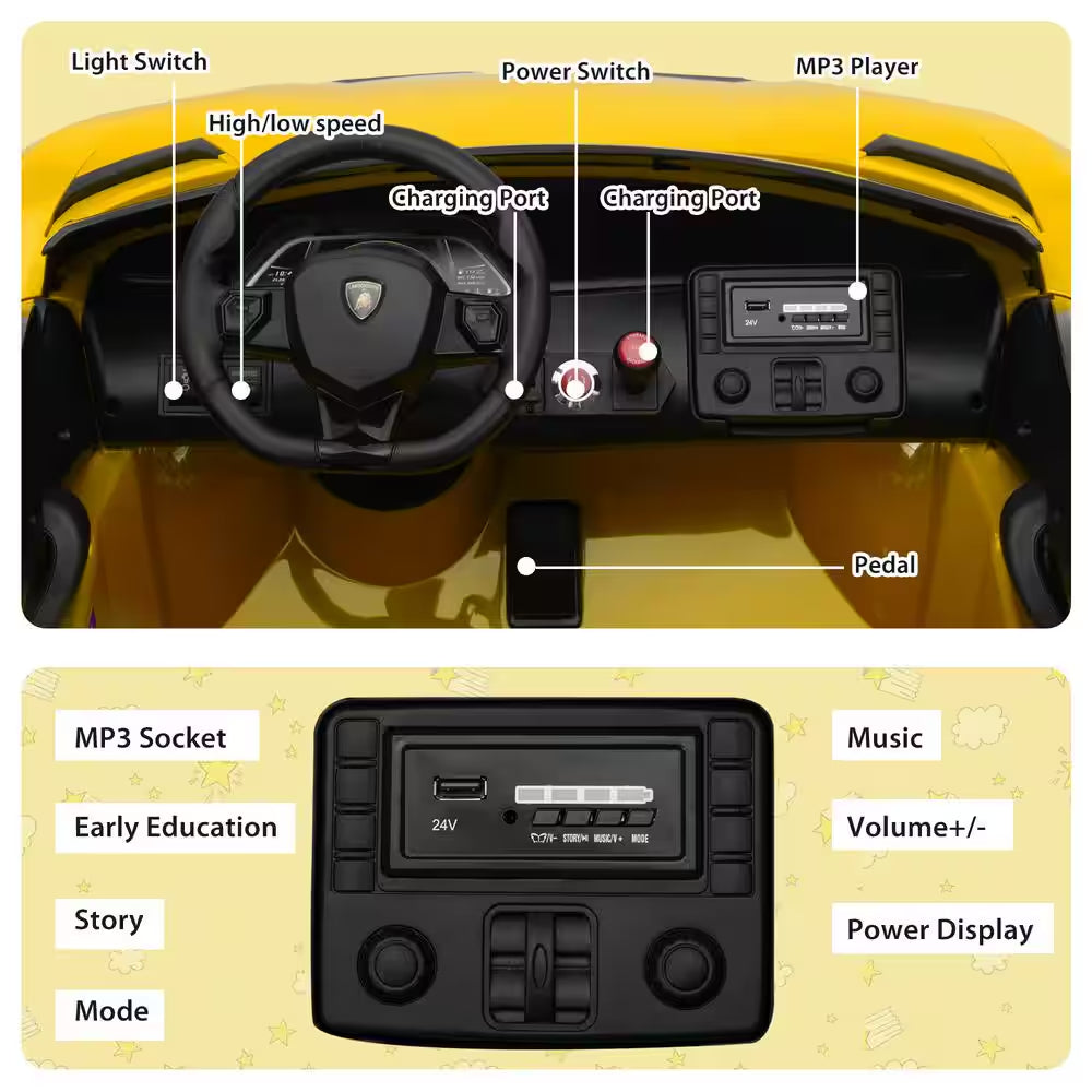 24-Volt Licensed Lamborghini 2 Seater Kids Ride on Car with Remote Control Electric Kids Drift Sport Car in Yellow