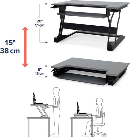 – Workfit-T Standing Desk Converter, Dual Monitor Sit Stand Desk Riser for Tabletops – 35 Inch Width, Black