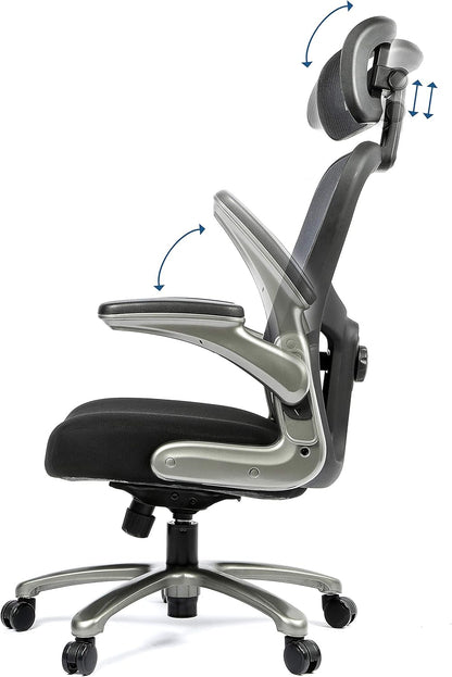 500 Lbs Rated Ergonomic Big and Tall, Flip-Up Arms, Mesh Swivel Office Chair with anti Scratch Wheels, Mesh Executive Chair (Black with Headrest)