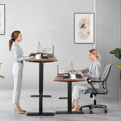 55 X 24 Inch Standing Desk Electric Adjustable Height with Charging Station, Stand up Desk with Oversized Mouse Pad, Ergonomic Curved Workstation, 4 Caster, 4 Preset Heights Easy to Set（Brown