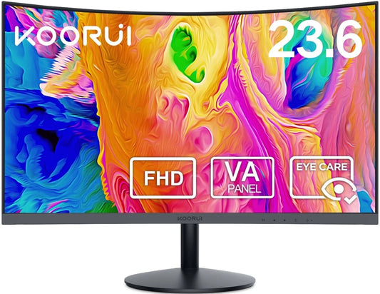 24 Inch Curved Computer Monitor, FHD 1080P 75Hz Desktop Monitors for Computer, HDMI&VGA Ports, Eye Care