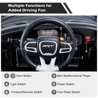 Black 12 V Dodge Charger SRT Hellcat Battery Powered Ride on Cars with Remote Control, Bluetooth, LED Light and MP3 Player
