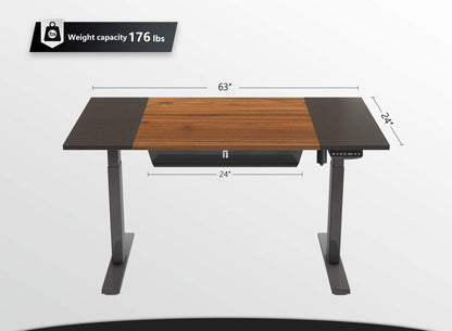 Height Adjustable Electric Standing Desk with Holder Tray, 63 X 24 Inches Stand up Desk, Sit Stand Desk with Black and Espresso Top and Black Frame