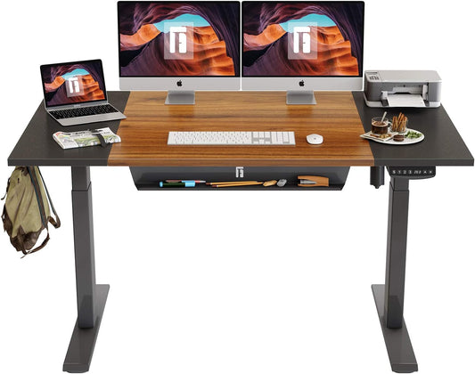 Height Adjustable Electric Standing Desk with Holder Tray, 63 X 24 Inches Stand up Desk, Sit Stand Desk with Black and Espresso Top and Black Frame
