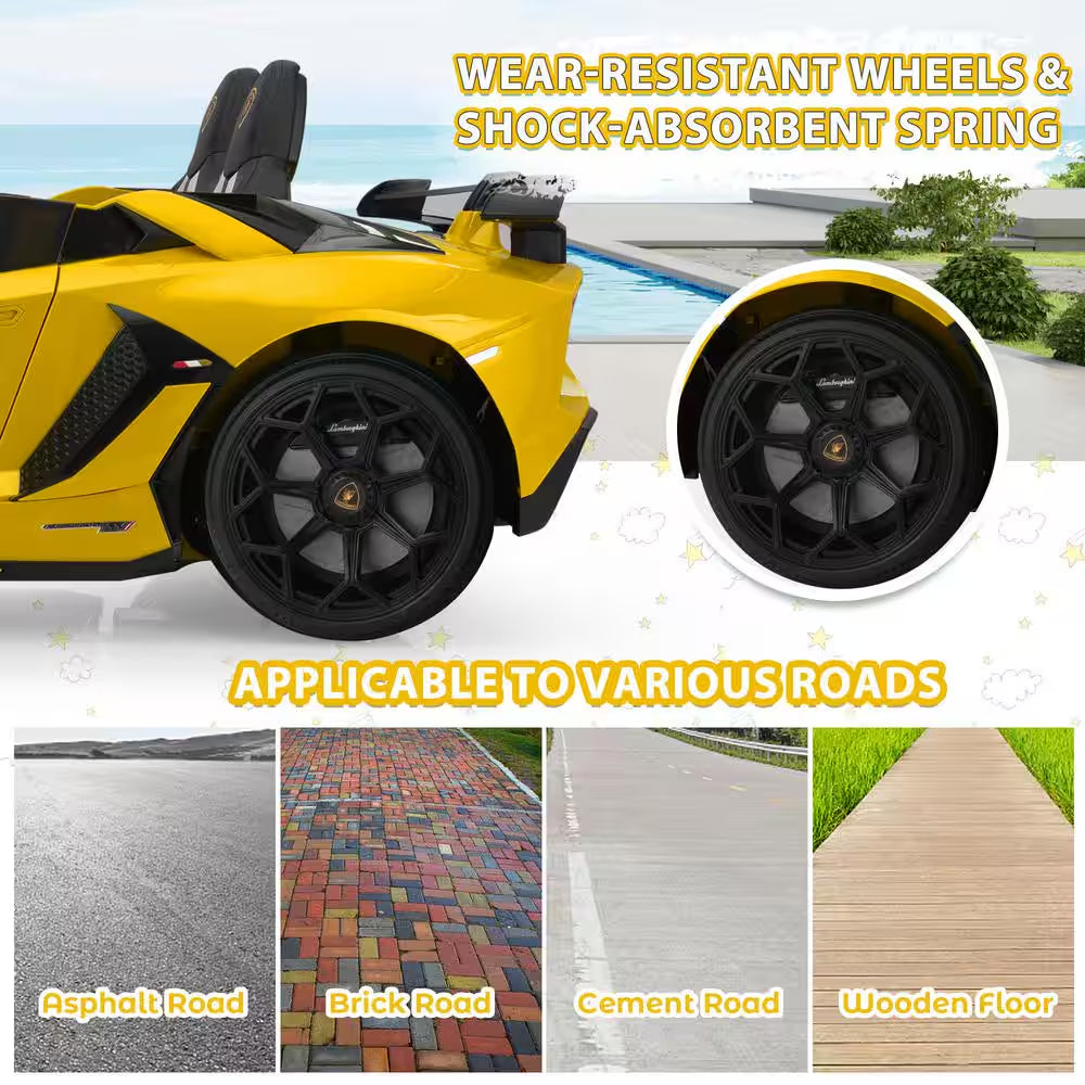 24-Volt Licensed Lamborghini 2 Seater Kids Ride on Car with Remote Control Electric Kids Drift Sport Car in Yellow