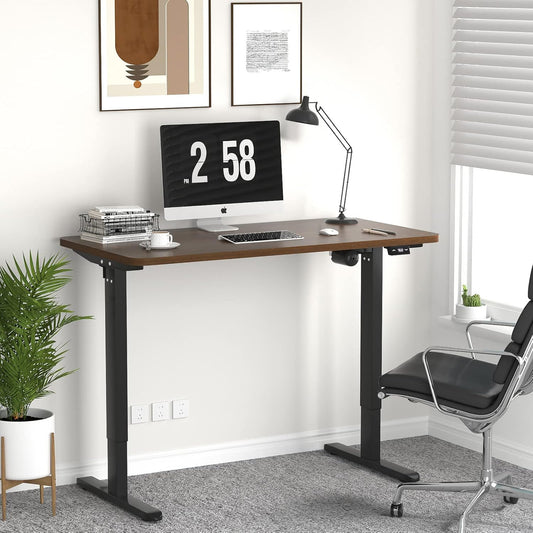 Height Adjustable Electric Standing Desk - 47 X 24 Inch Whole Piece Top Sit Stand Desk Computer Desk - Stand up Desk for Home Office (Black Frame + Walnut Top)