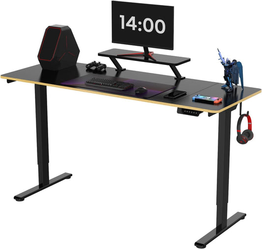 Height Adjustable Desk 55 Inch, Electric Standing Desk/W USB Charging Ports, Black Sit Stand Desk for Home Office with Monitor Shelf (55 X 24 Inches)