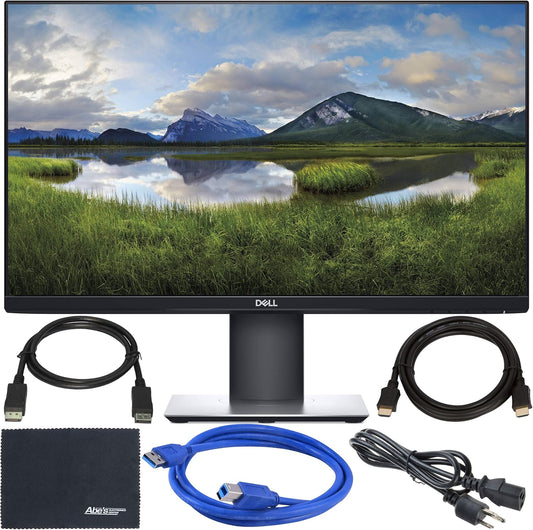 Dell P2419H 24" 16:9 Ultrathin Bezel IPS Monitor + Display Port Cable + HDMI Cable + USB 3.0 Cable + Microfiber Cleaning Cloth Monitor Bundle