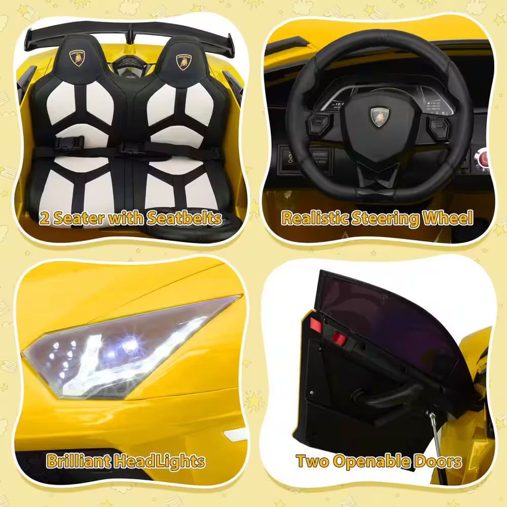 24-Volt Licensed Lamborghini 2 Seater Kids Ride on Car with Remote Control Electric Kids Drift Sport Car in Yellow