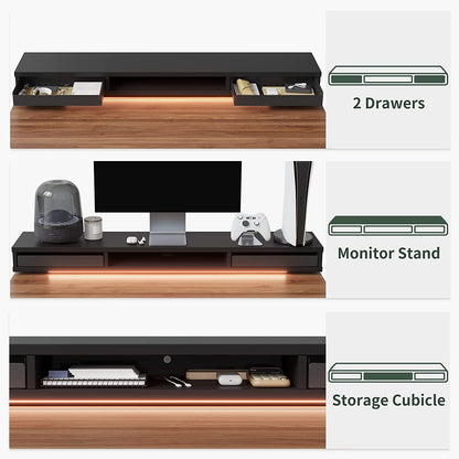 48 X 24 Inch Height Adjustable Electric Standing Desk with Double Drawers, Stand up Desk with LED Strips, Sit Stand Desk with Monitor Stand, Black Walnut