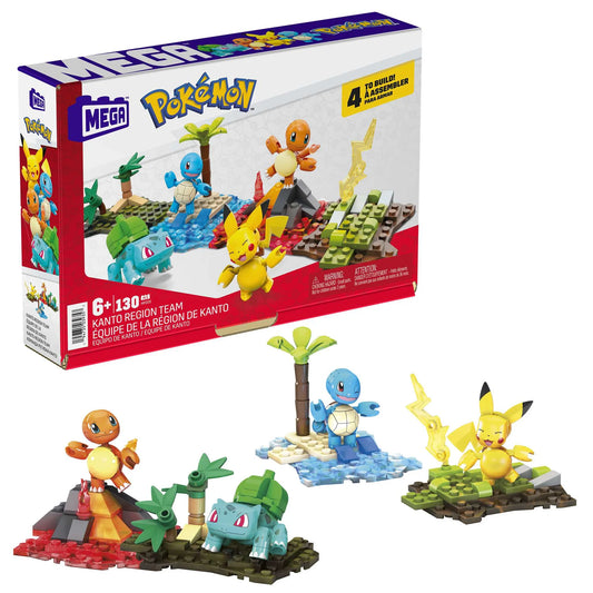 Building Toy Kit Kanto Region Team with 4 Figures (130 Pieces), Ages 8 and Up, Plastic