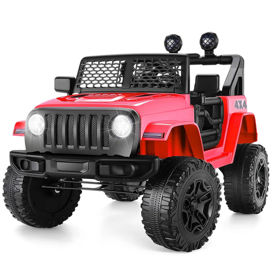 12V 7AH Kids Powered Ride on Truck Car with Parent Remote Control, Bluetooth Music, Spring Suspension, LED Lights - Red