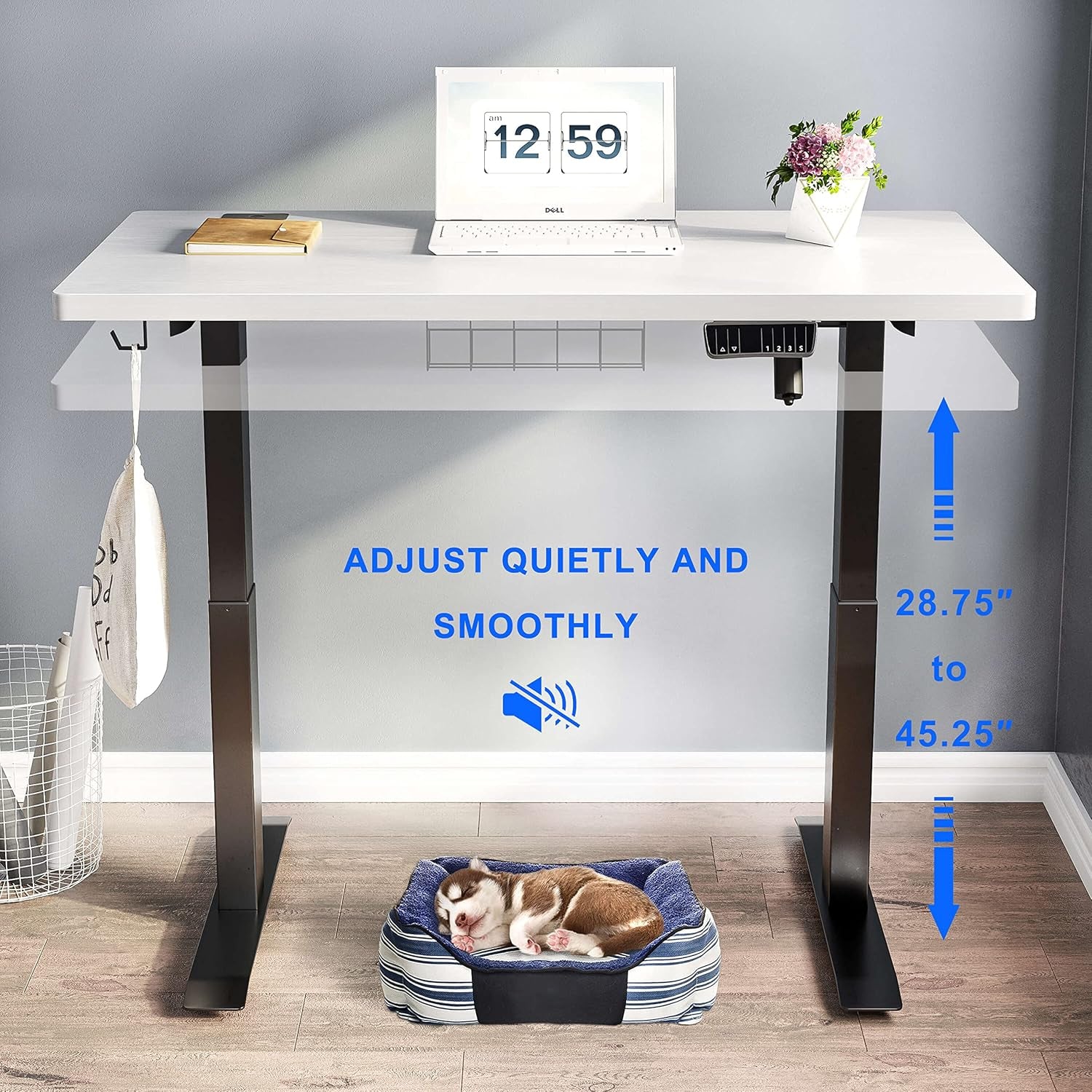 Electric Standing Desk Adjustable Height Desk, 40 X 24 Inches Stand up Desk, Ergonomic Design Home Office Desk, Sit Stand Desk with Splice Board/Black Frame/White Top