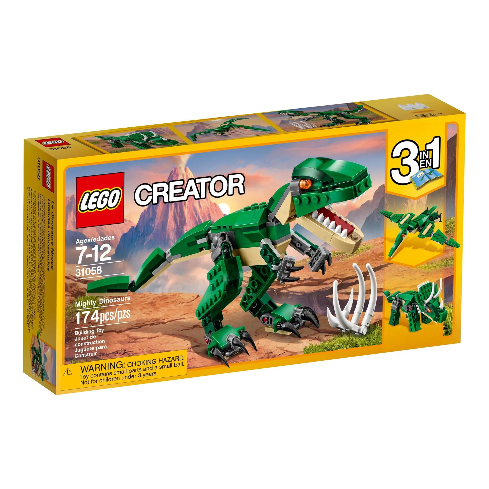 Creator Mighty Dinosaurs 31058 Build It Yourself Dinosaur Set, Create a Pterodactyl, Triceratops and T Rex Toy (174 Pieces)