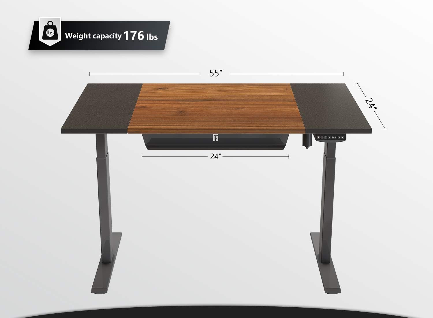 Height Adjustable Electric Standing Desk with Pencil Holder, 55 X 24 Inches Stand up Desk, Sit Stand Desk with Black and Espresso Top and Black Frame