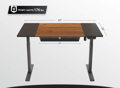 Height Adjustable Electric Standing Desk with Pencil Holder, 55 X 24 Inches Stand up Desk, Sit Stand Desk with Black and Espresso Top and Black Frame