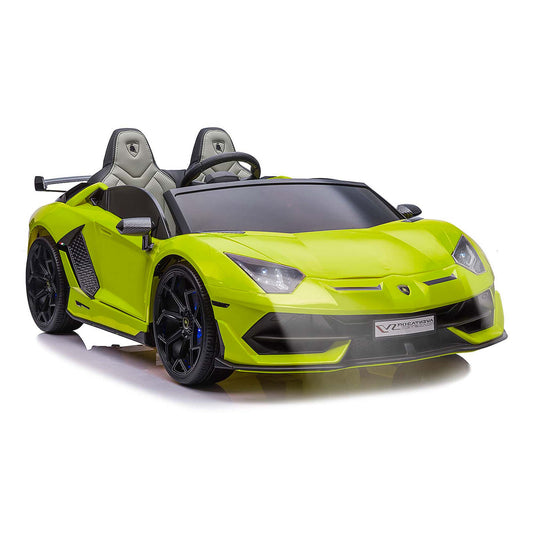 Luxury Ride on Toys Lamborghini Aventador W/ Swappable Battery 24V - Electric Car for Kids with 3 Speeds, Leather Seat, Remote, MP3 Music by Bluetooth, FM Radio, Rubber Tires (Green)